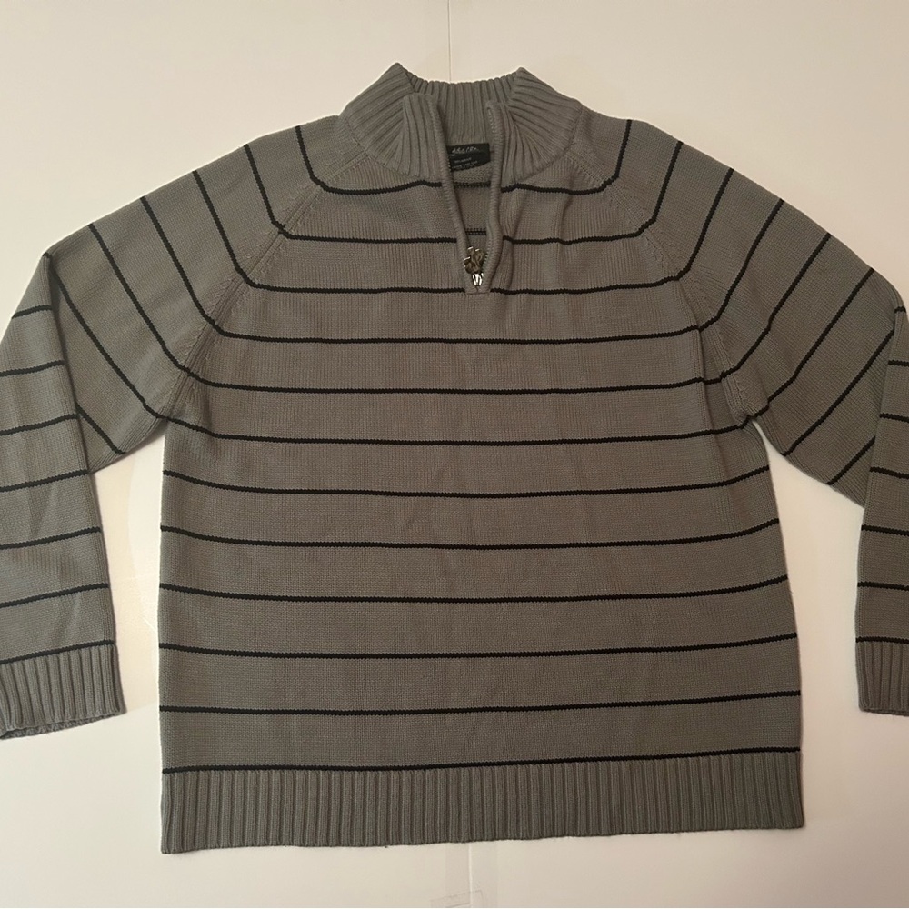 South Pole Men's Gray and Black Striped Zip-Up Sweater
